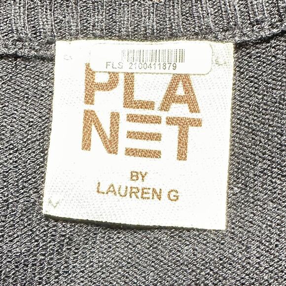 Planet Long Sleeve Knit Top Side Cinched Crew Neck Sweater Asymmetrical Black - Picture 4 of 8